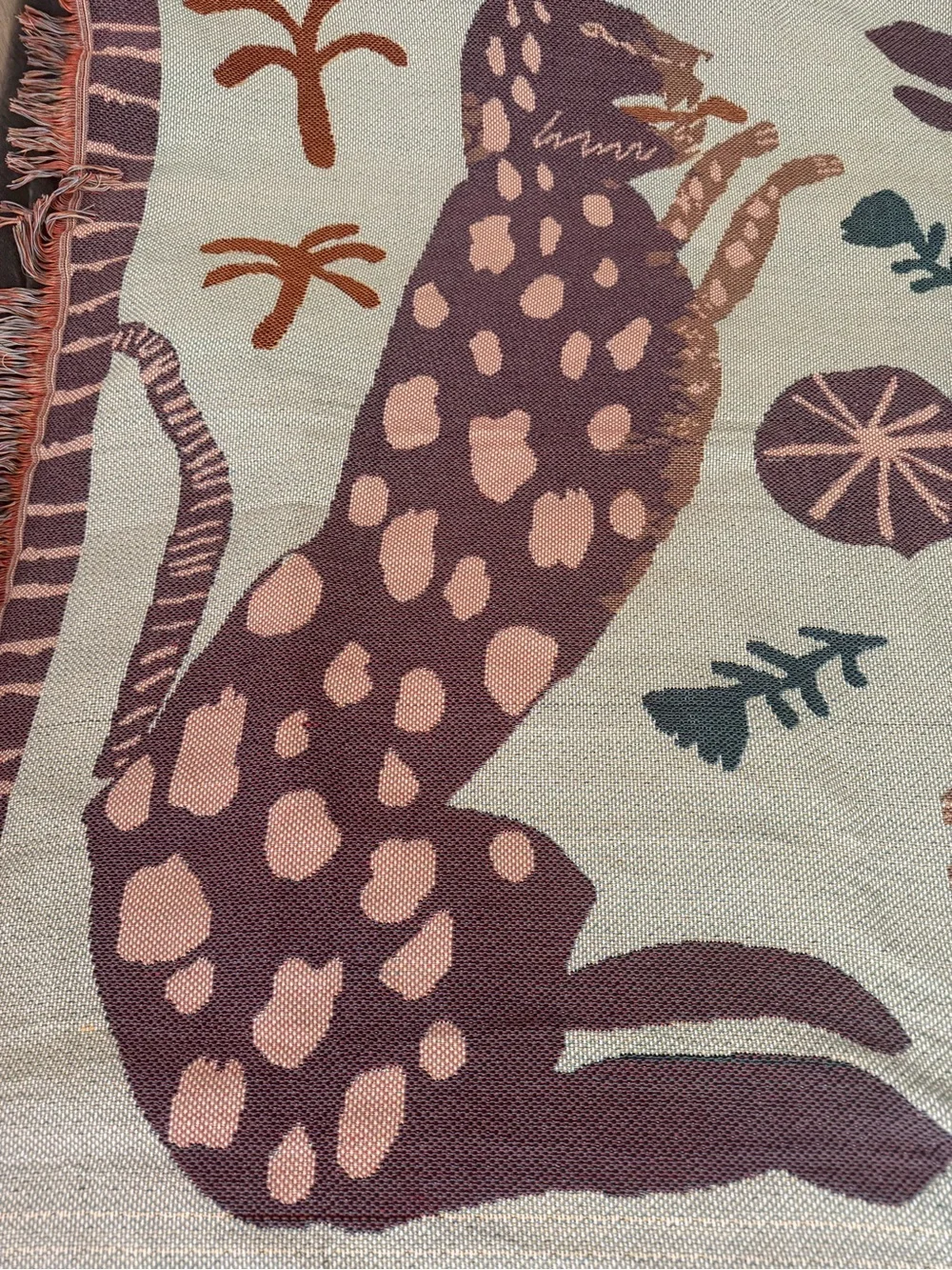 Safari Tiger & Leopard Woven Throw Blanket Fringe Tapestry 50” x 60”